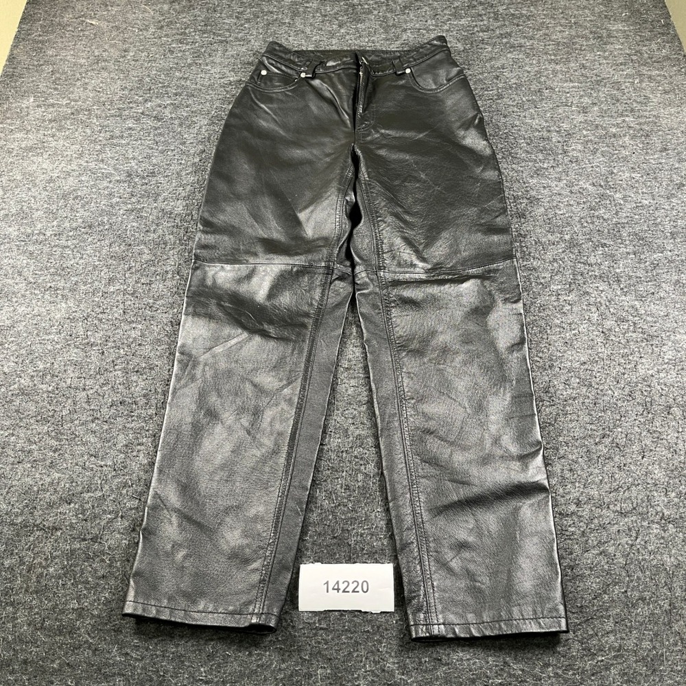 Leather Newport News Jeanology Biker Pants Womens 8P Black 5 Pocket Straight Leg